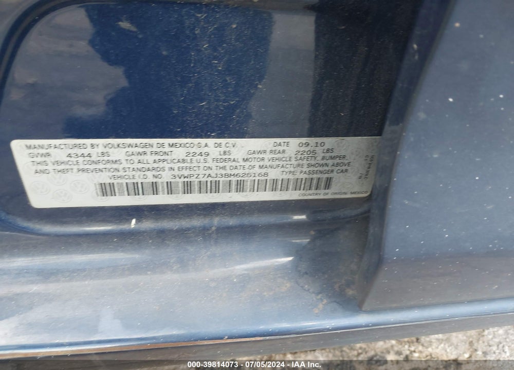 2011 VOLKSWAGEN JETTA SPORTWAGEN 2.5L SE VIN: 3VWPZ7AJ3BM625168