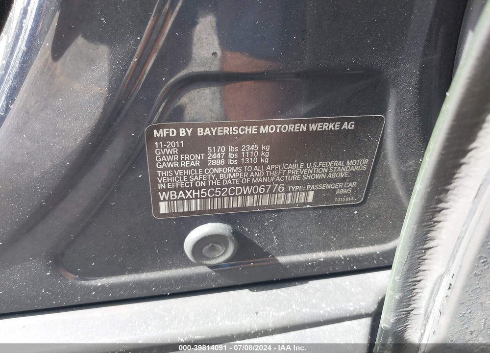 2012 BMW 528I XDRIVE VIN: WBAXH5C52CDW06776