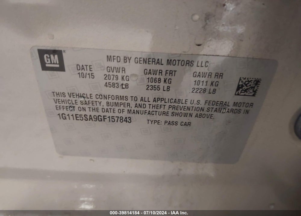 2016 CHEVROLET MALIBU LIMITED LTZ VIN: 1G11E5SA9GF157843