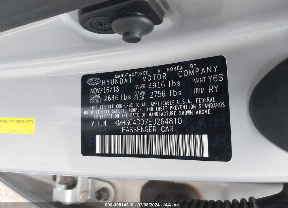 2014 HYUNDAI GENESIS 3.8 VIN: KMHGC4DD7EU264810