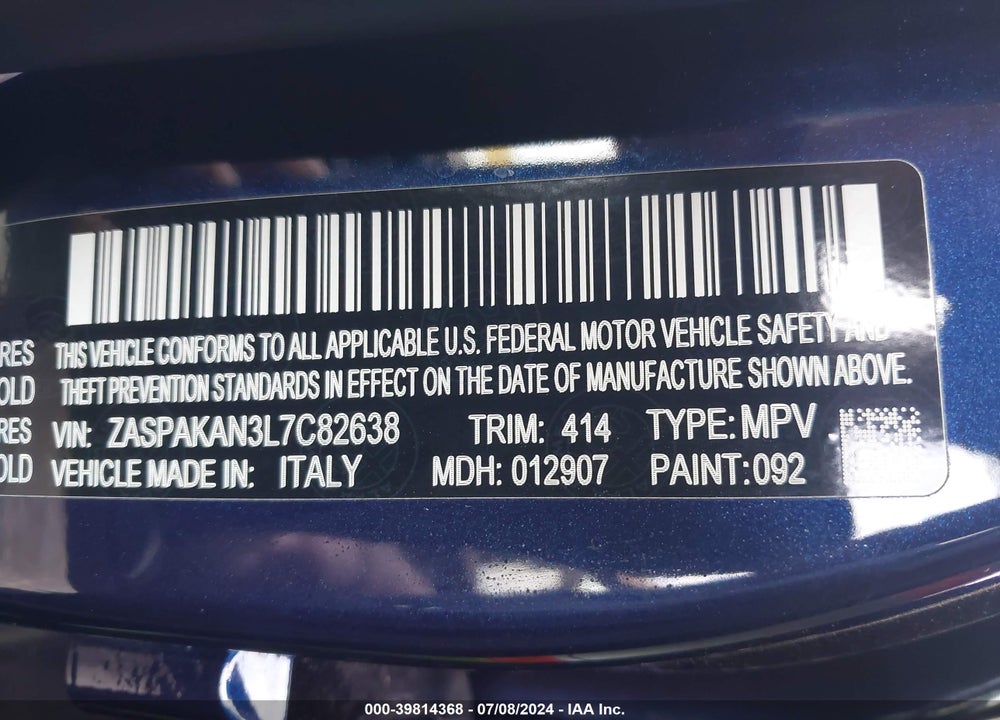 2020 ALFA ROMEO STELVIO AWD VIN: ZASPAKAN3L7C82638