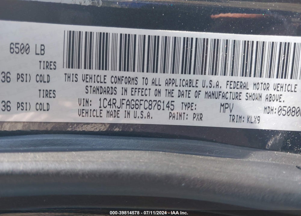 2015 JEEP GRAND CHEROKEE ALTITUDE VIN: 1C4RJFAG6FC876145