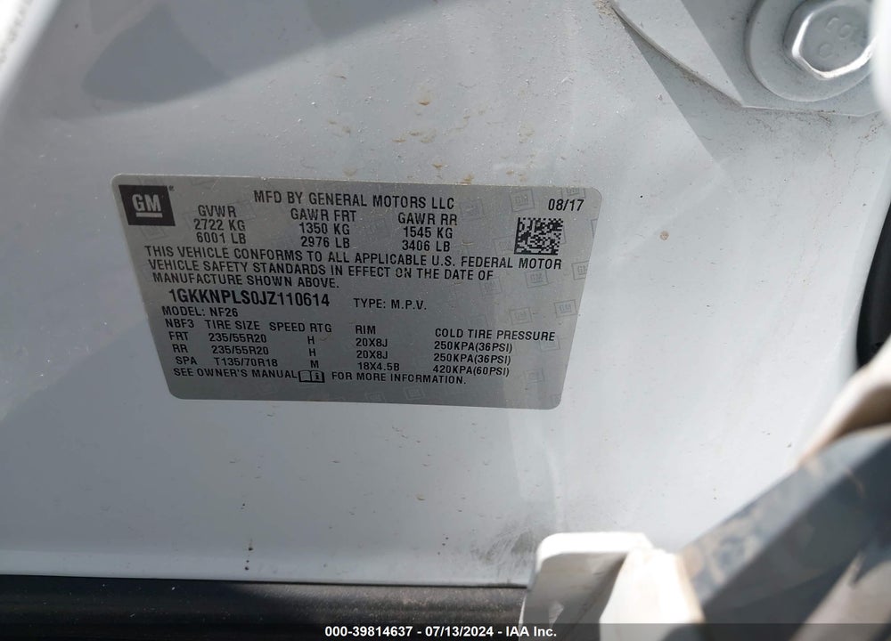 2018 GMC ACADIA DENALI VIN: 1GKKNPLS0JZ110614