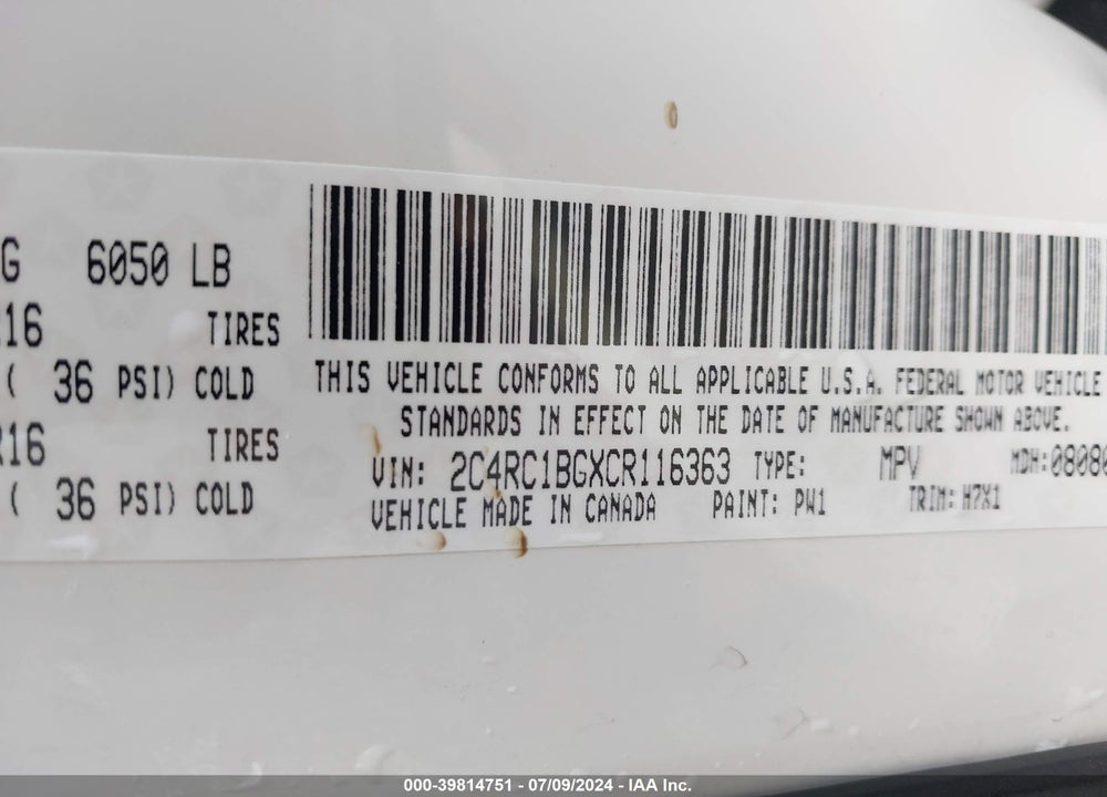 2012 CHRYSLER TOWN & COUNTRY TOURING VIN: 2C4RC1BGXCR116363