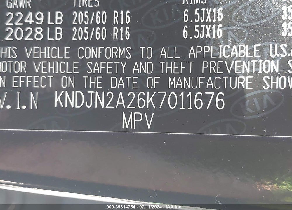 2019 KIA SOUL VIN: KNDJN2A26K7011676