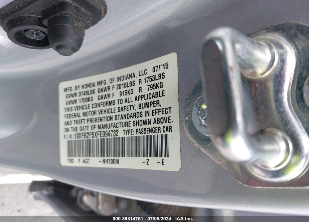 2015 HONDA CIVIC LX VIN: 19XFB2F5XFE094732