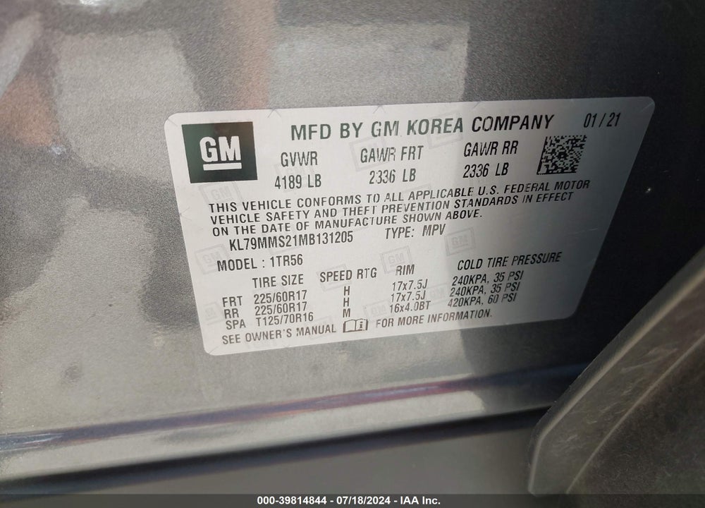 2021 CHEVROLET TRAILBLAZER FWD LS VIN: KL79MMS21MB131205