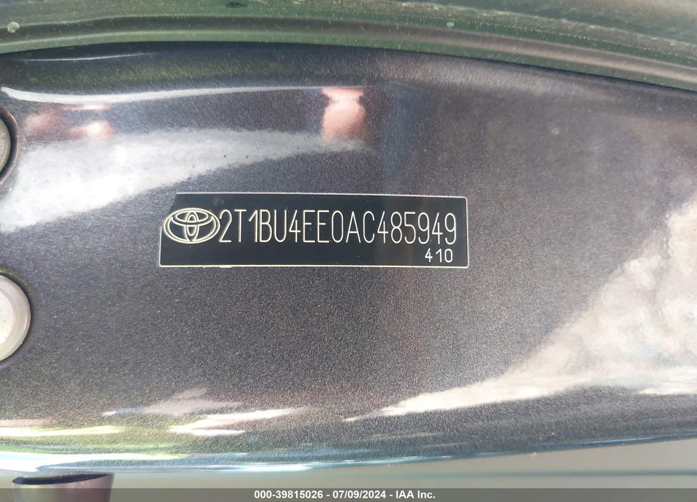 2010 TOYOTA COROLLA S VIN: 2T1BU4EE0AC485949
