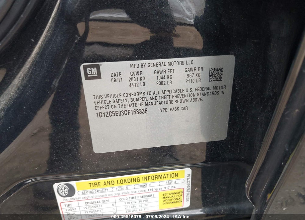 2012 CHEVROLET MALIBU 1LT VIN: 1G1ZC5E03CF163336