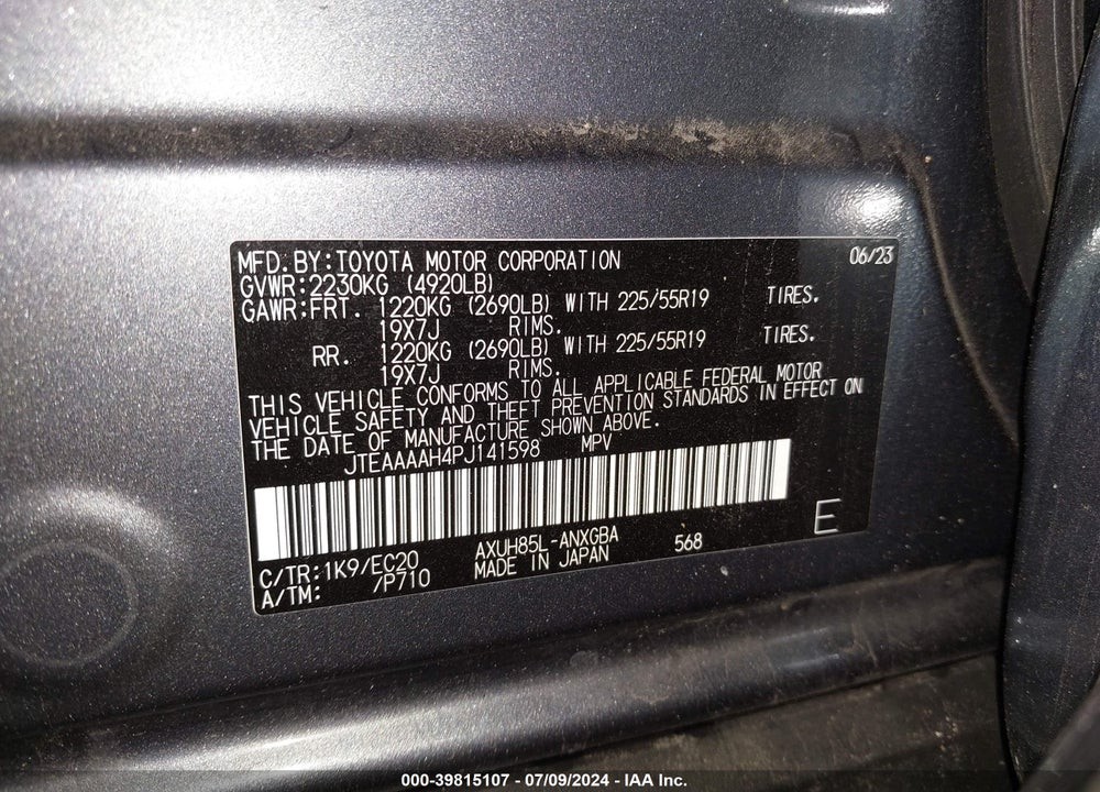 2023 TOYOTA VENZA XLE VIN: JTEAAAAH4PJ141598