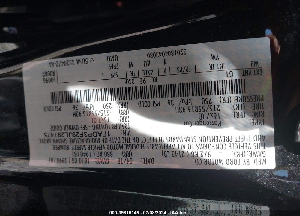2018 FORD FOCUS SE VIN: 1FADP3F29JL297475