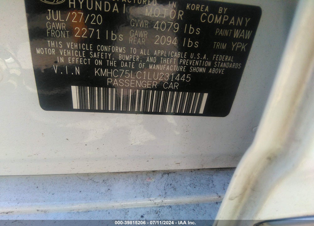 2020 HYUNDAI IONIQ HYBRID SE VIN: KMHC75LC1LU231445