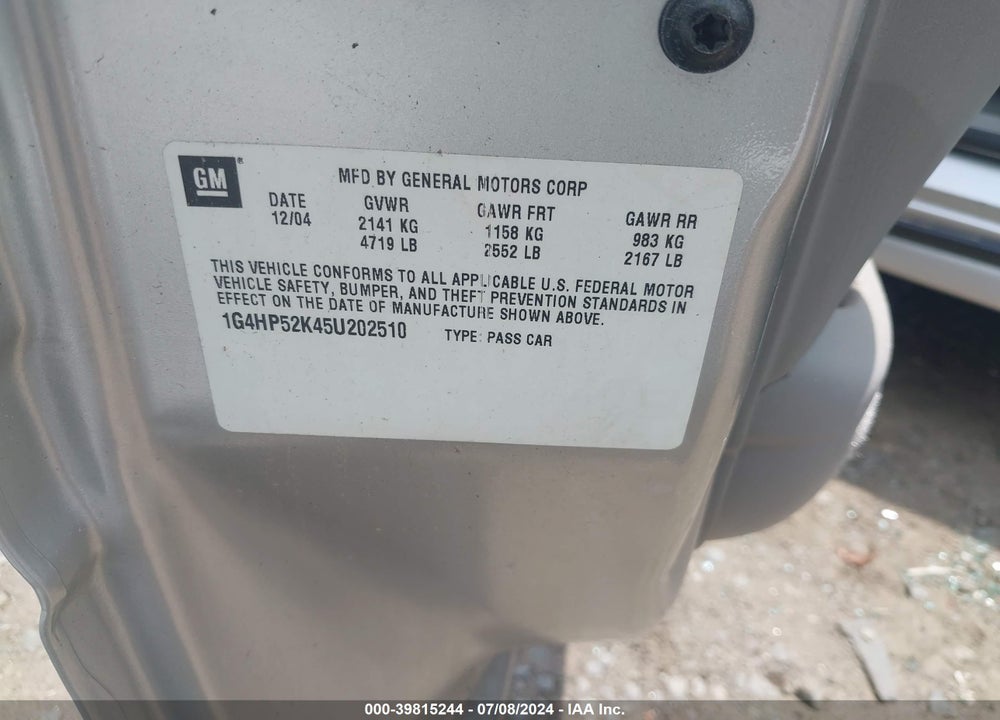 2005 BUICK LESABRE CUSTOM VIN: 1G4HP52K45U202510