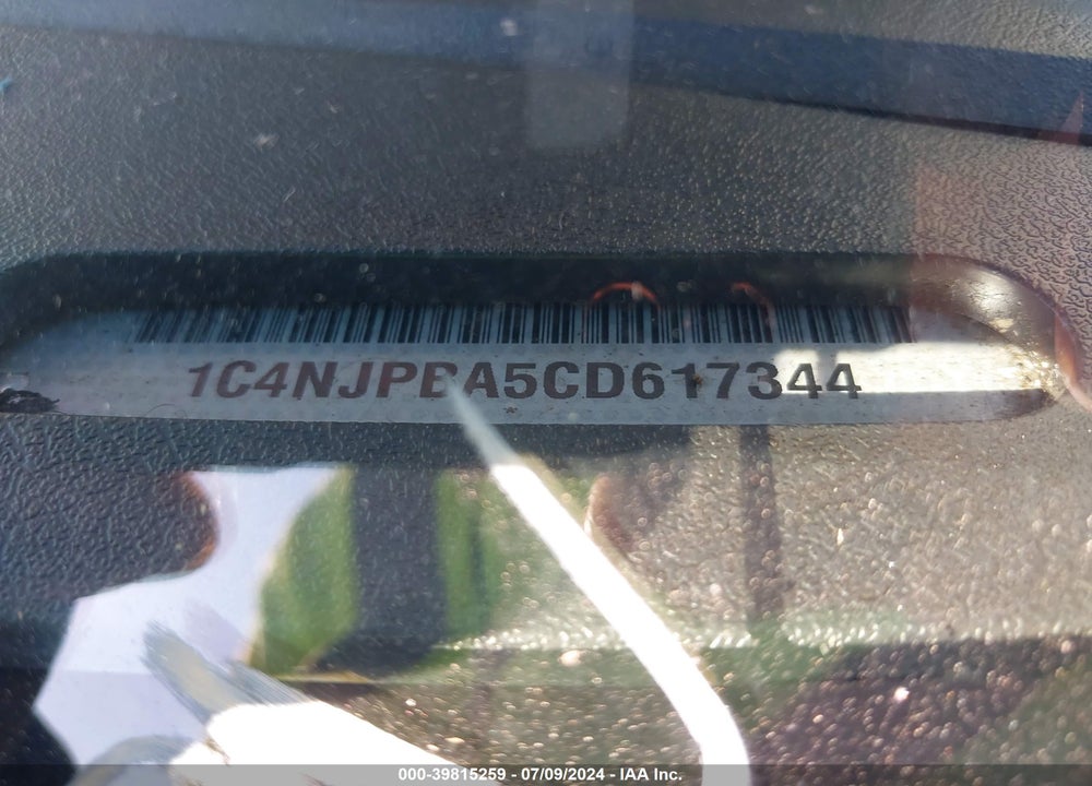 2012 JEEP PATRIOT SPORT VIN: 1C4NJPBA5CD617344