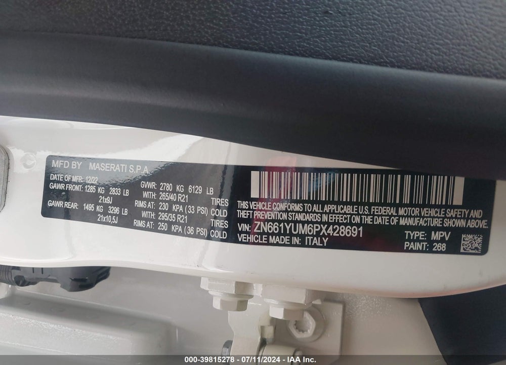 2023 MASERATI LEVANTE MODENA VIN: ZN661YUM6PX428691
