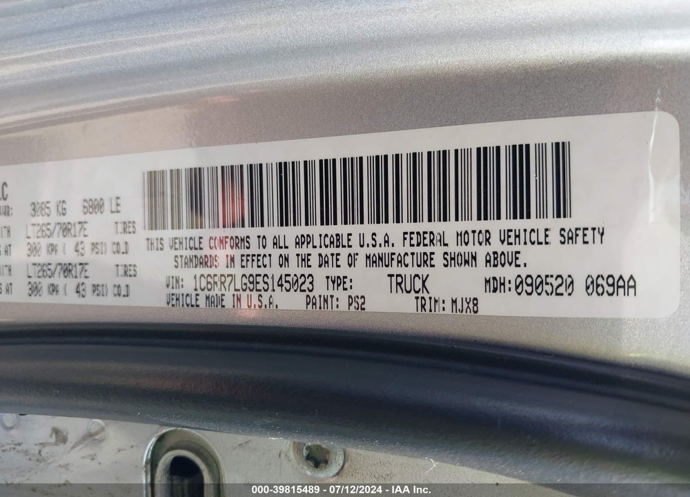 2014 RAM 1500 OUTDOORSMAN VIN: 1C6RR7LG9ES145023