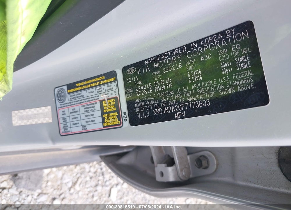 2015 KIA SOUL VIN: KNDJN2A20F7773603