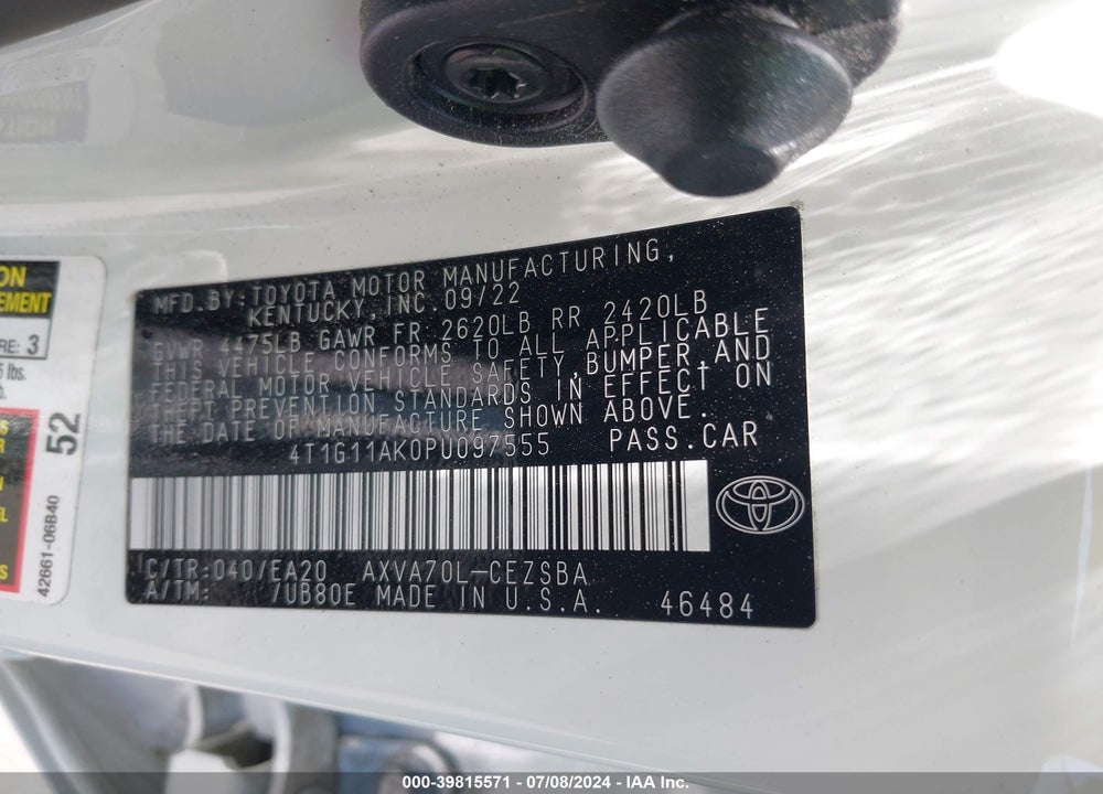 2023 TOYOTA CAMRY SE VIN: 4T1G11AK0PU097555