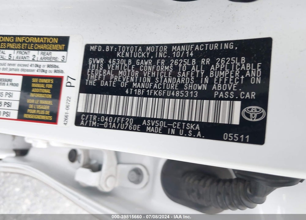 2015 TOYOTA CAMRY VIN: 4T1BF1FK6FU485313