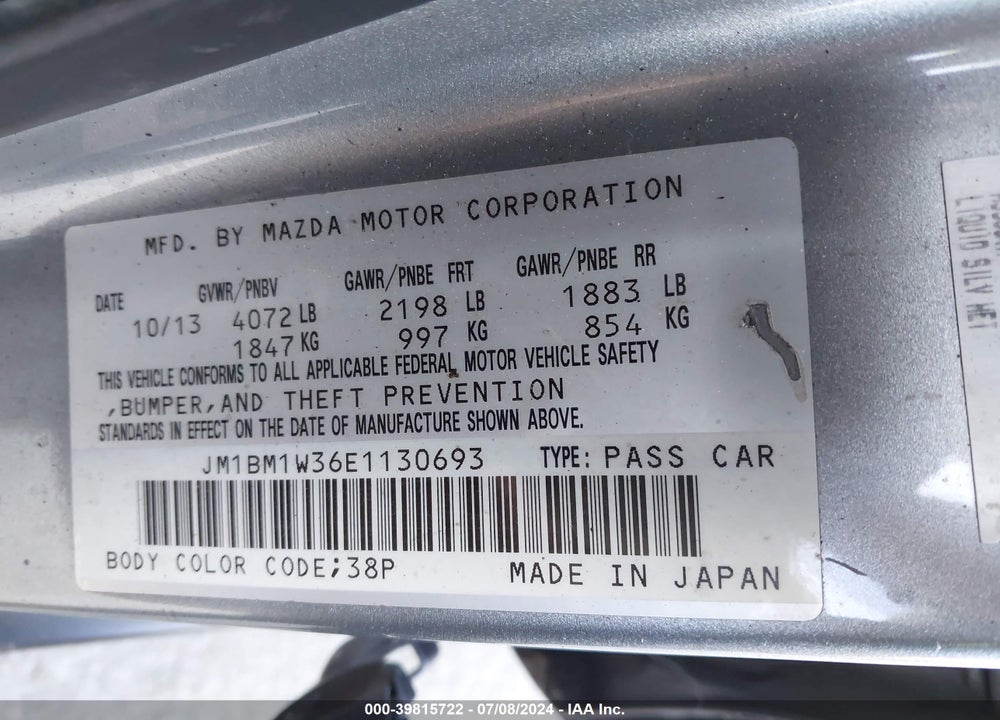2014 MAZDA 3 S GRAND TOURING VIN: JM1BM1W36E1130693