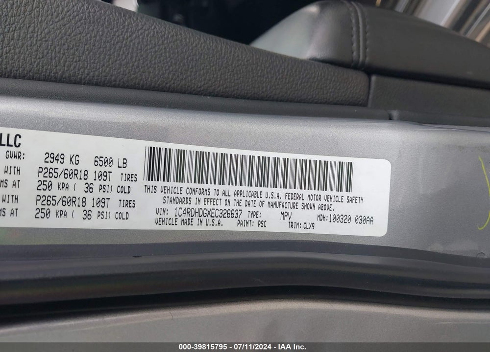 2014 DODGE DURANGO LIMITED VIN: 1C4RDHDGXEC326637