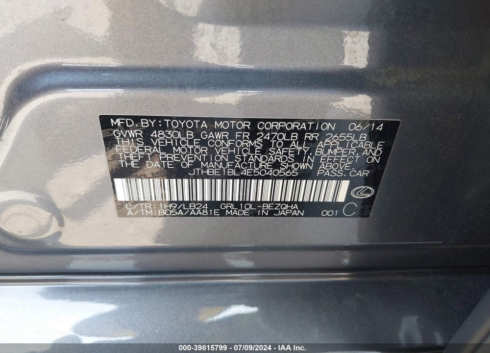 2014 LEXUS GS 350 VIN: JTHBE1BL4E5040565