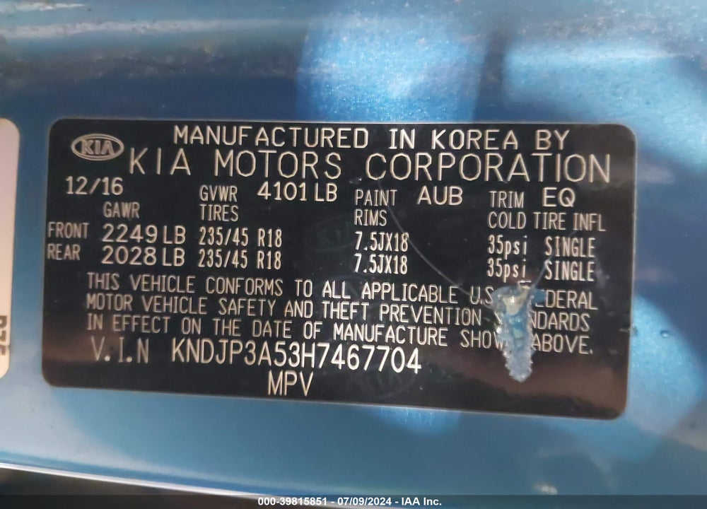 2017 KIA SOUL VIN: KNDJP3A53H7467704