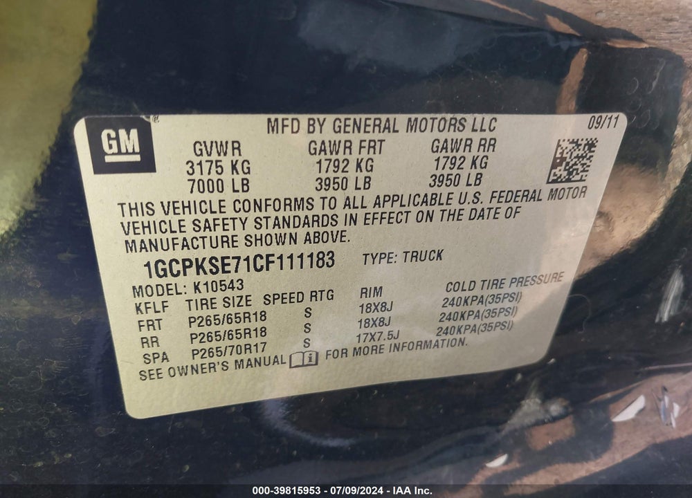 2012 CHEVROLET SILVERADO 1500 LT VIN: 1GCPKSE71CF111183