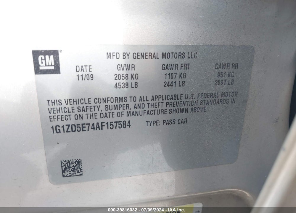 2010 CHEVROLET MALIBU LT VIN: 1G1ZD5E74AF157584