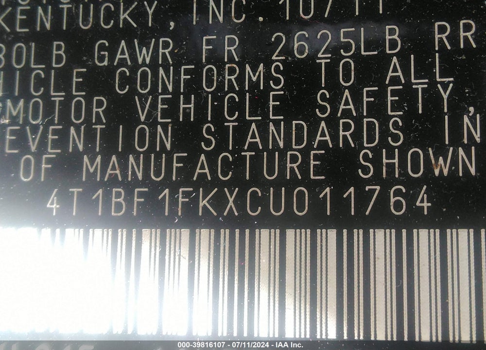 2012 TOYOTA CAMRY SE VIN: 4T1BF1FKXCU011764