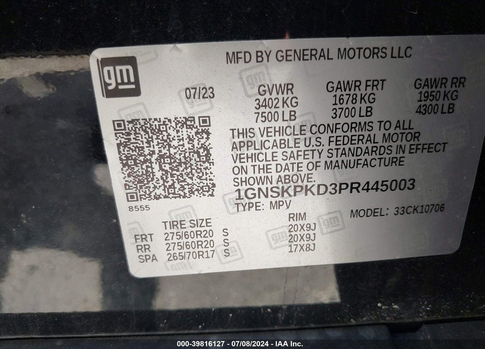 2023 CHEVROLET TAHOE 4WD Z71 VIN: 1GNSKPKD3PR445003