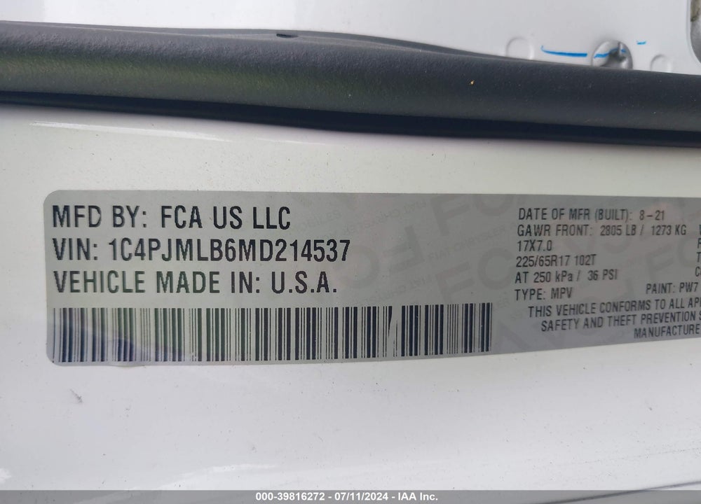 2021 JEEP CHEROKEE LATITUDE PLUS 4X4 VIN: 1C4PJMLB6MD214537