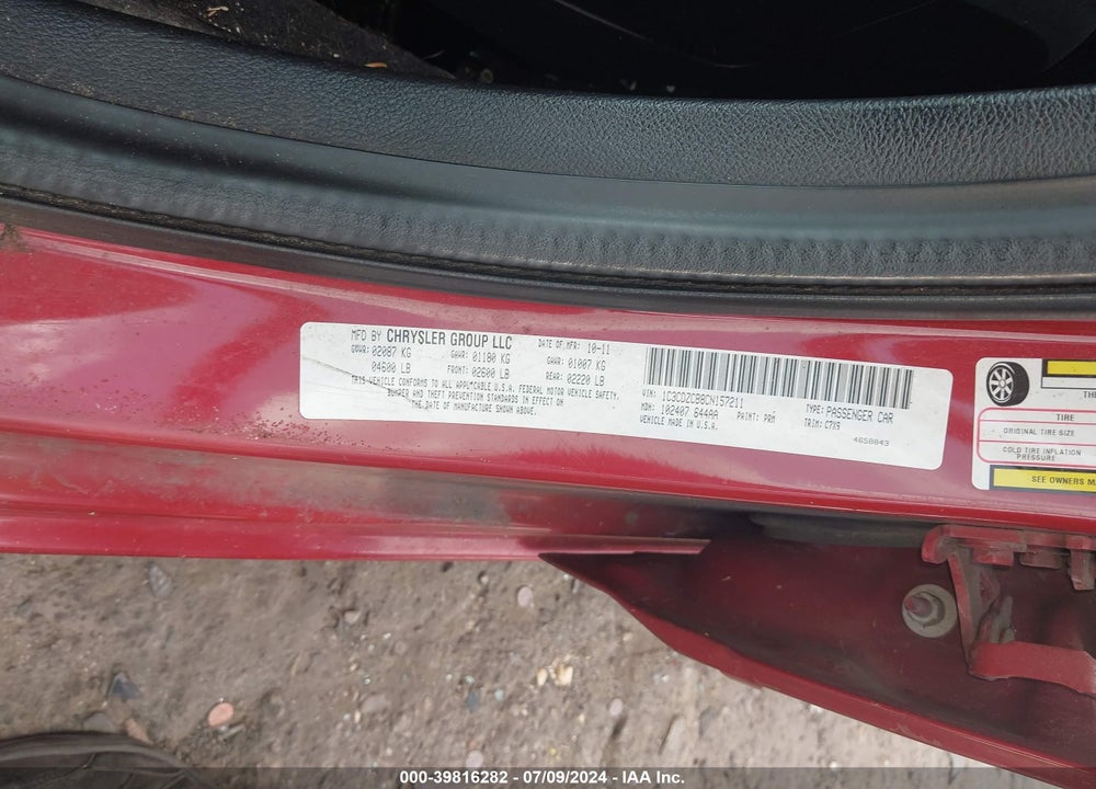 2012 DODGE AVENGER SXT VIN: 1C3CDZCB8CN157211