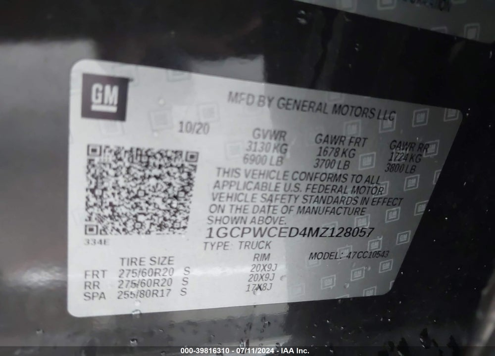 2021 CHEVROLET SILVERADO 1500 2WD SHORT BED LT VIN: 1GCPWCED4MZ128057