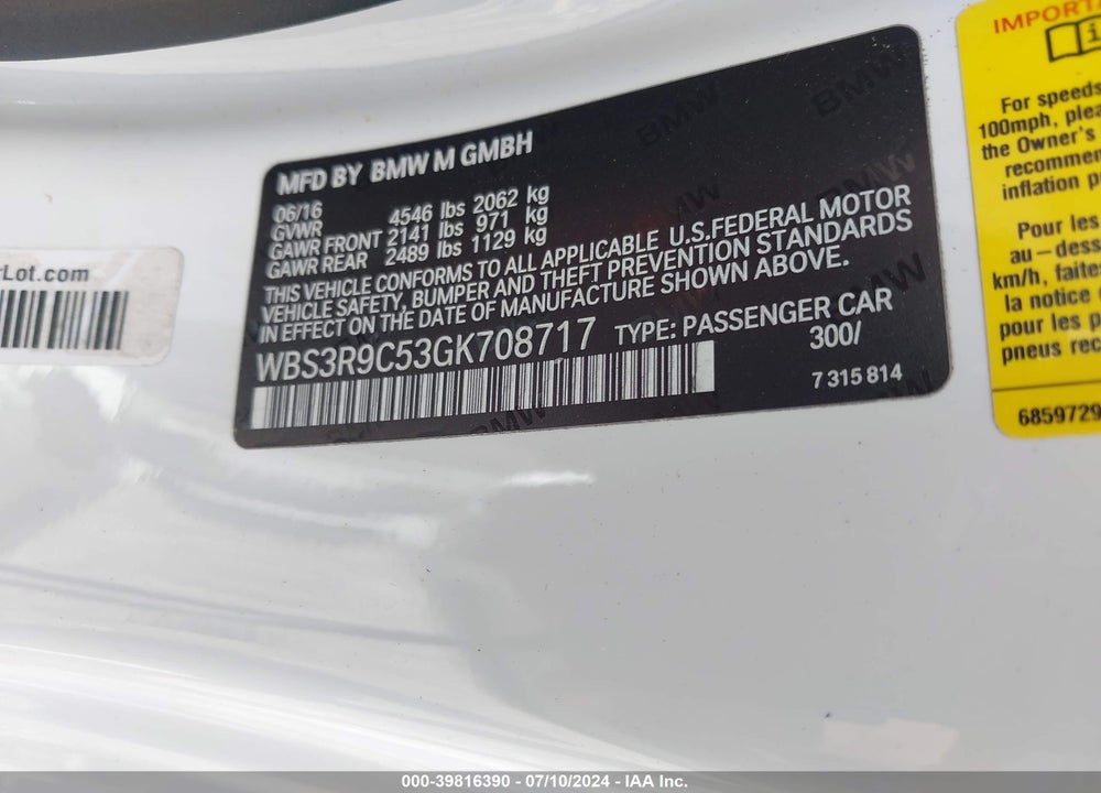 2016 BMW M4 VIN: WBS3R9C53GK708717