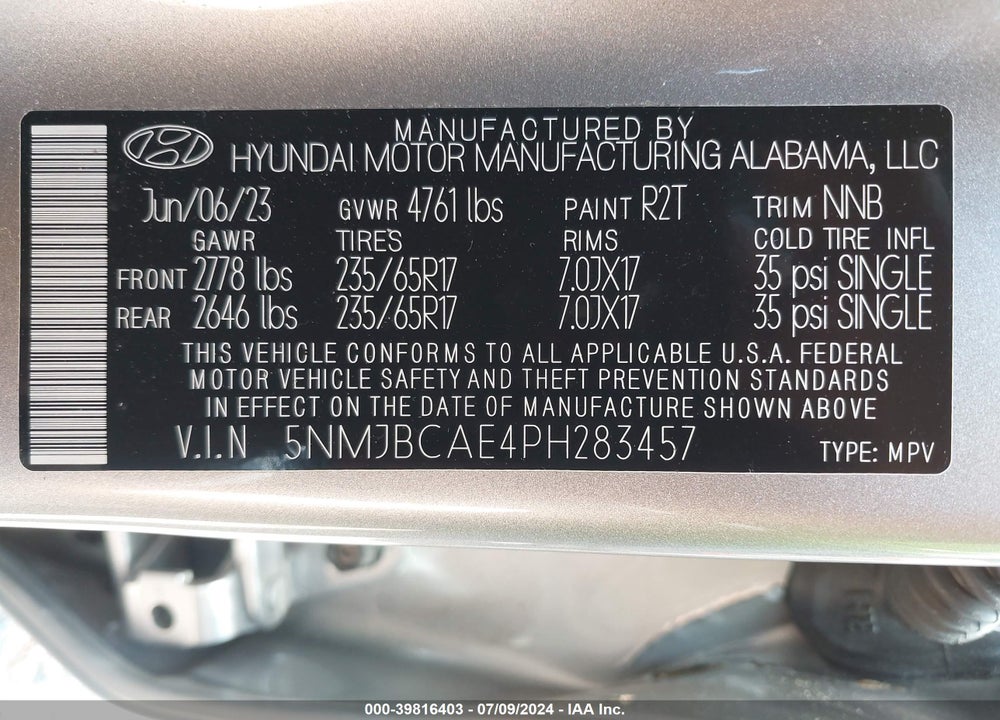 2023 HYUNDAI TUCSON SEL VIN: 5NMJBCAE4PH283457