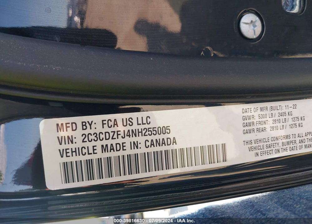 2022 DODGE CHALLENGER R/T SCAT PACK VIN: 2C3CDZFJ4NH255005