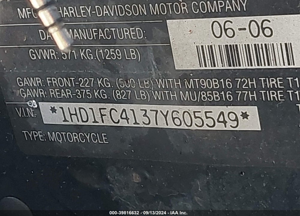 2007 HARLEY-DAVIDSON FLHTCUI VIN: 1HD1FC4137Y605549