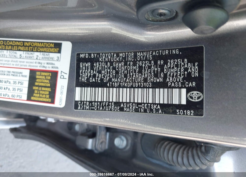 2015 TOYOTA CAMRY SE VIN: 4T1BF1FK0FU913103