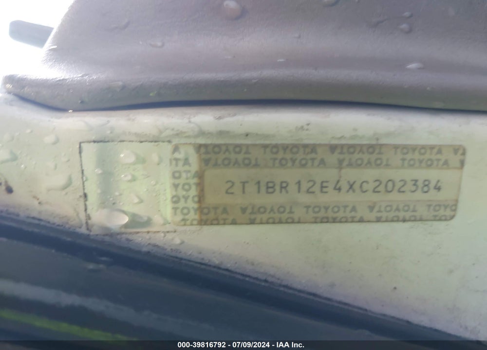 1999 TOYOTA COROLLA VE VIN: 2T1BR12E4XC202384