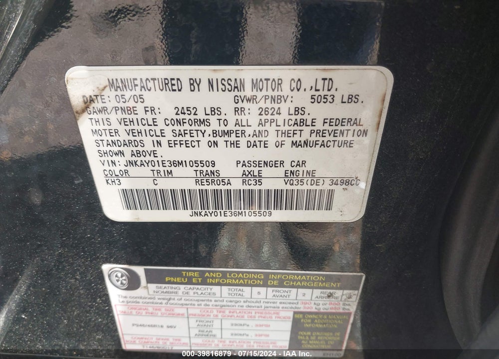 2006 INFINITI M35 VIN: JNKAY01E36M105509