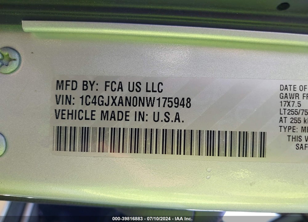 2022 JEEP WRANGLER WILLYS 4X4 VIN: 1C4GJXAN0NW175948