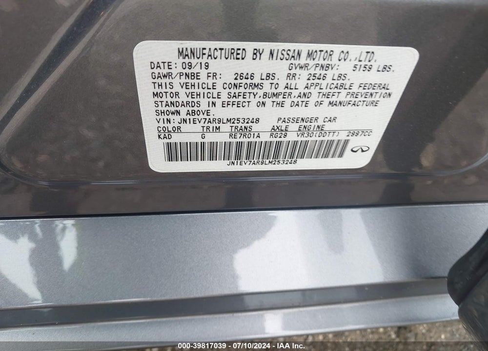 2020 INFINITI Q50 SPORT AWD VIN: JN1EV7AR9LM253248