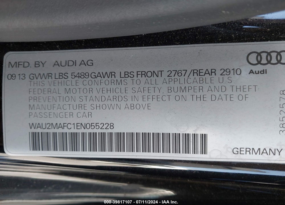 2014 AUDI A7 3.0 TDI PREMIUM PLUS VIN: WAU2MAFC1EN055228
