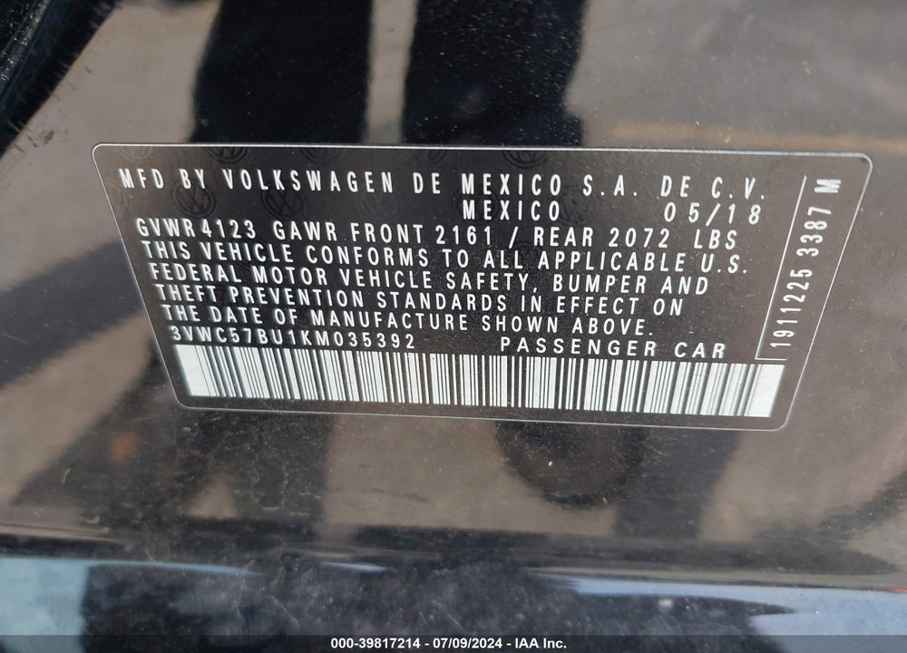 2019 VOLKSWAGEN JETTA 1.4T R-LINE/1.4T S/1.4T SE VIN: 3VWC57BU1KM035392