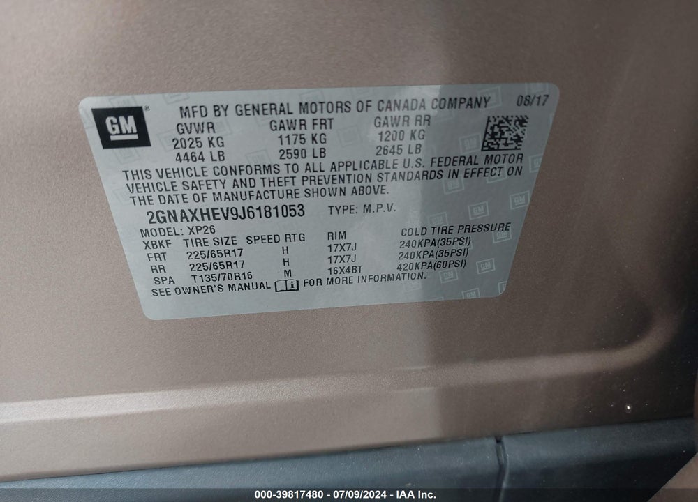 2018 CHEVROLET EQUINOX LS VIN: 2GNAXHEV9J6181053