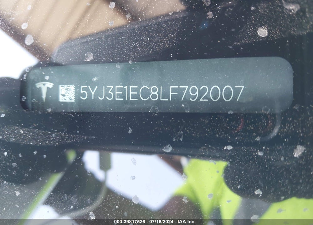 2020 TESLA MODEL 3 PERFORMANCE DUAL MOTOR ALL-WHEEL DRIVE VIN: 5YJ3E1EC8LF792007