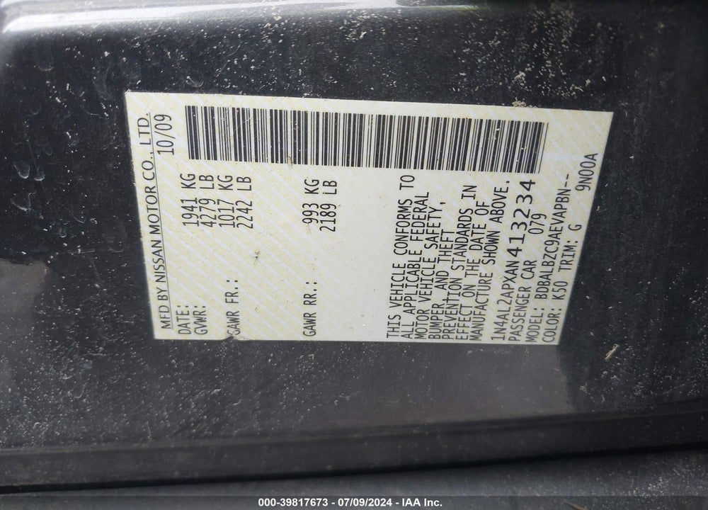 2010 NISSAN ALTIMA 2.5 S VIN: 1N4AL2APXAN413234