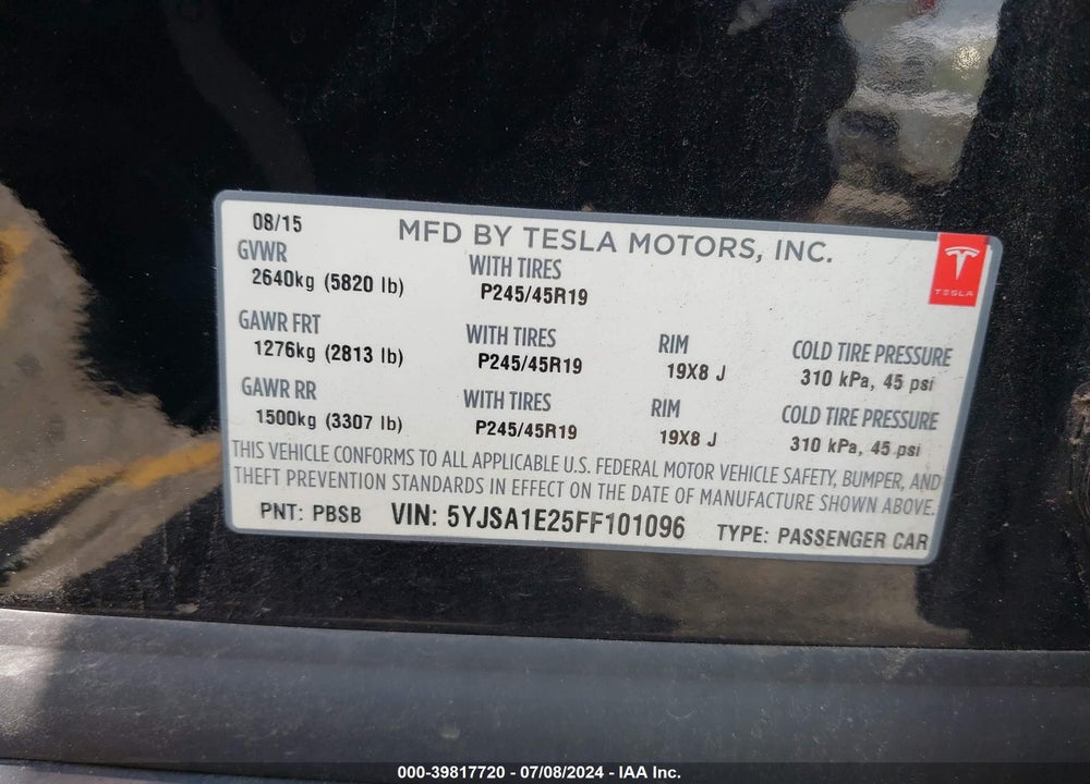2015 TESLA MODEL S 70D/85D/P85D VIN: 5YJSA1E25FF101096