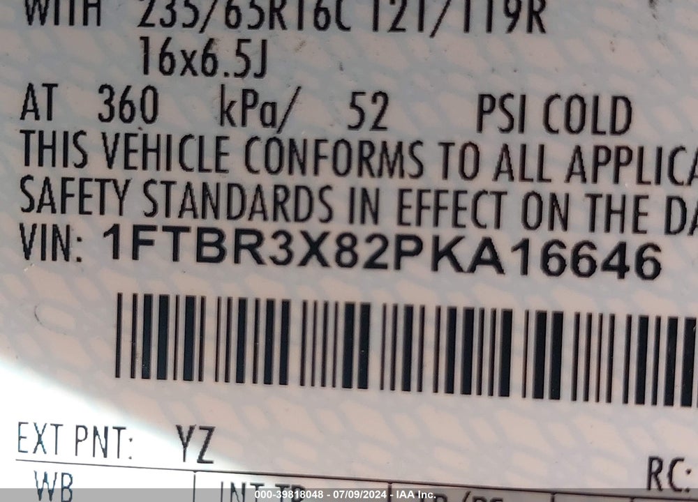 2023 FORD TRANSIT-250 CARGO VAN VIN: 1FTBR3X82PKA16646